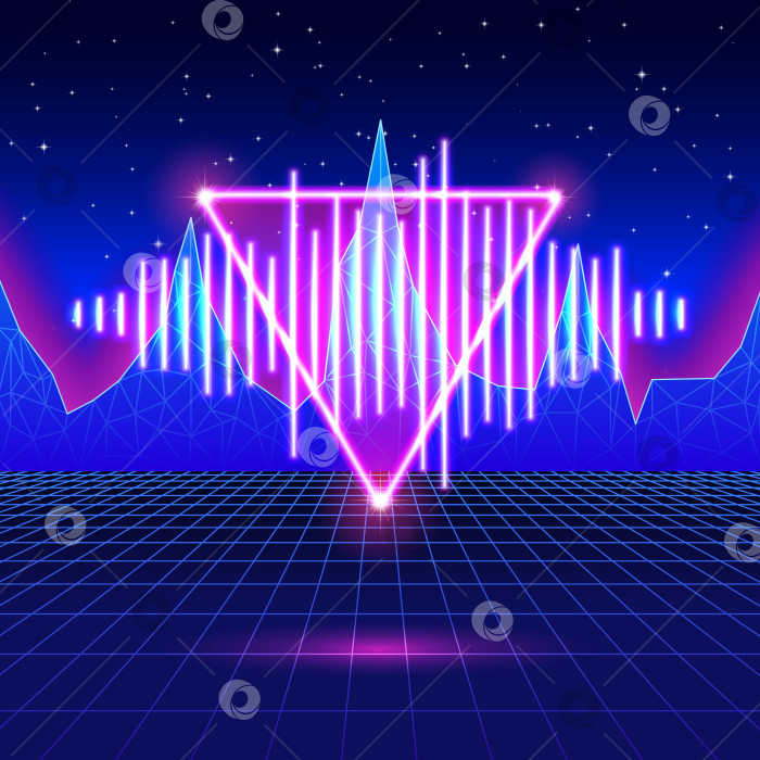 Скачать Неоновый фон ретро-игр с блестящей музыкальной волной фотосток Ozero