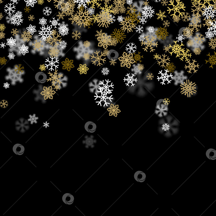 Скачать Фон снегопада с золотыми снежинками, размытыми в темноте фотосток Ozero