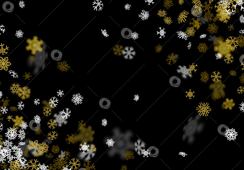 Скачать Фон снегопада с золотыми снежинками, размытыми в темноте фотосток Ozero