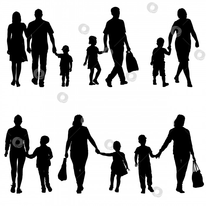 Скачать Установите силуэт счастливой семьи на белом фоне. Векторная иллюстрация. фотосток Ozero