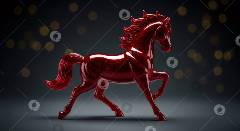 Скачать Красная блестящая фигурка лошади для украшения праздника. Блестящая праздничная фигурка. Символ 2026 года. фотосток Ozero