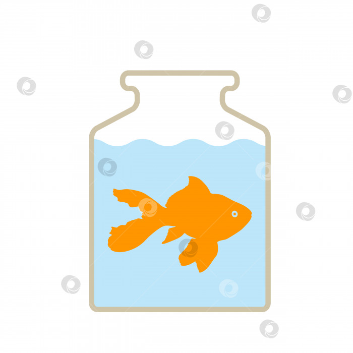 Скачать Цветной силуэт аквариумной рыбки в банке с водой на белом фоне фотосток Ozero