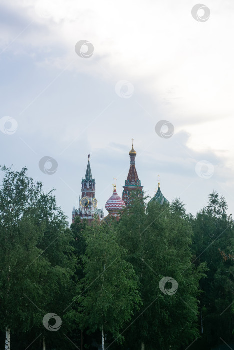Скачать вид на собор Василия Блаженного и Кремль в Москве из парка Зарядье фотосток Ozero