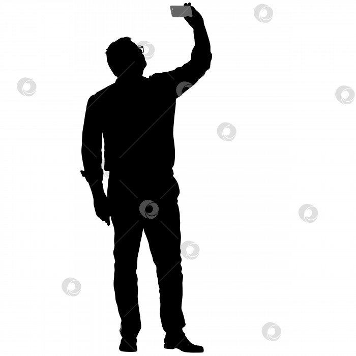 Скачать Силуэты мужчин, делающих селфи со смартфоном на белом фоне фотосток Ozero