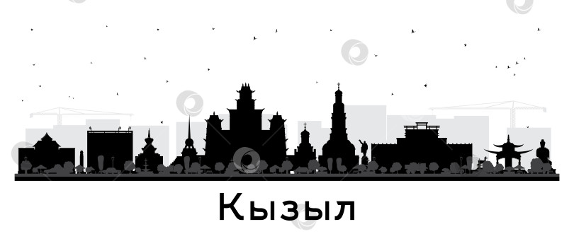 Скачать Кызыл. Россия. Силуэт городского пейзажа с чёрными зданиями на белом фоне. Иллюстрация. Панорама Кызыла с достопримечательностями. фотосток Ozero