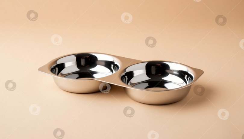 Скачать Хромированная миска для домашних животных с двумя отделениями На минималистичном фоне фотосток Ozero