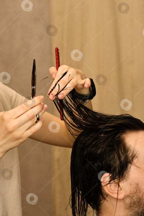 Скачать Мужская стрижка. Ножницы подстригают волосы фотосток Ozero