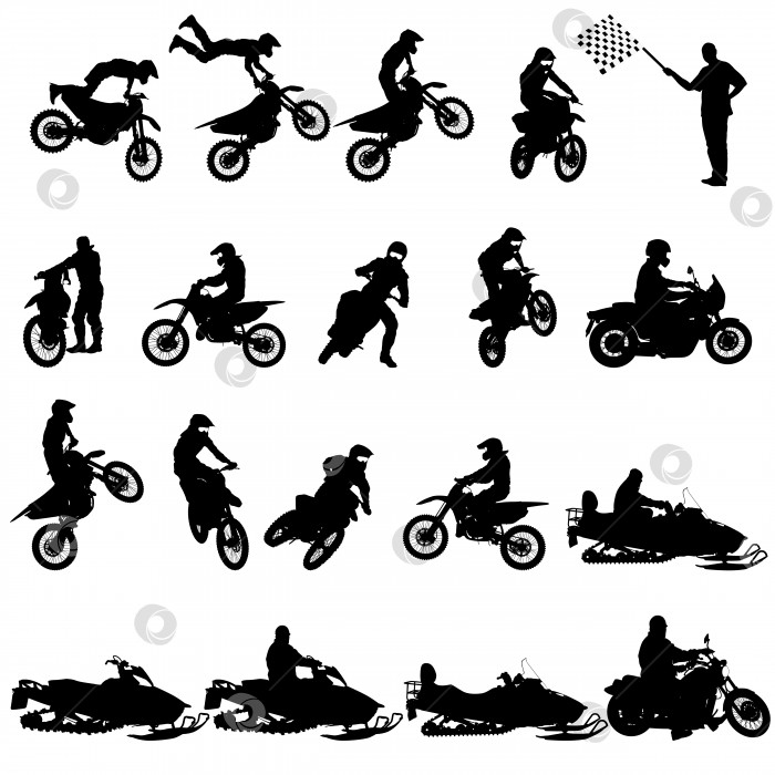 Скачать Набор силуэтов байкеров для мотокросса, векторная иллюстрация фотосток Ozero