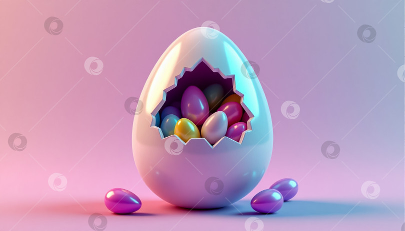 Скачать Пасхальное яйцо с начинкой из конфет, Деталь с разбитой скорлупой фотосток Ozero