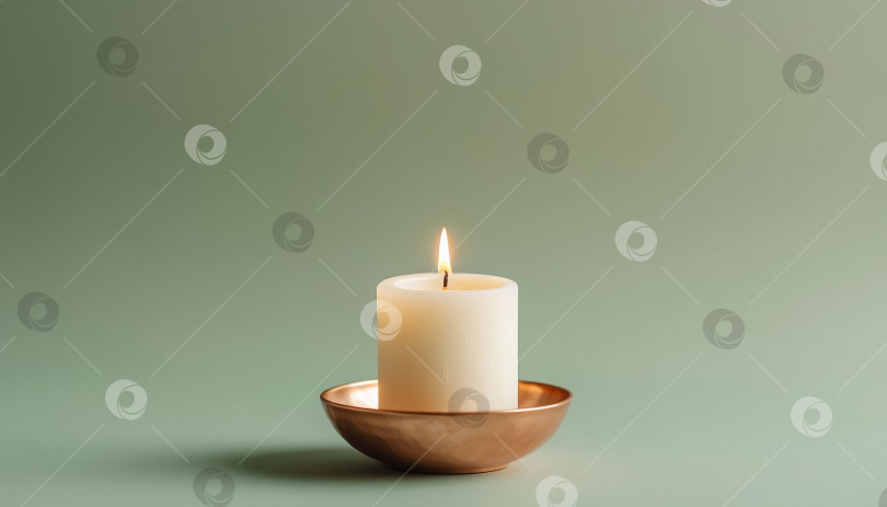 Скачать Одиноко горящая свеча, выделенная на фоне мяты фотосток Ozero