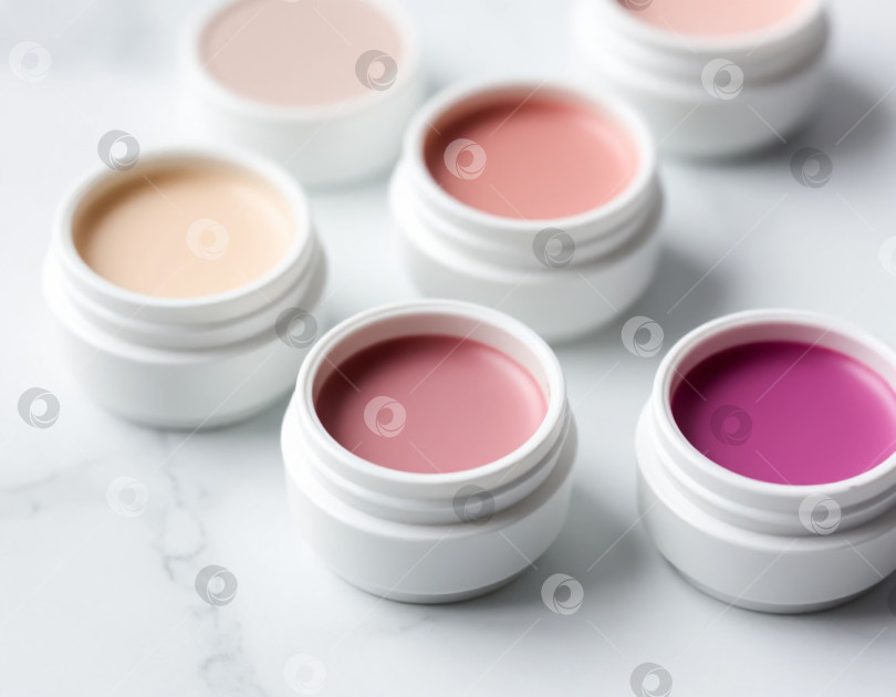 Скачать Бальзамы для губ в керамических баночках с кремовой текстурой на мраморной основе фотосток Ozero