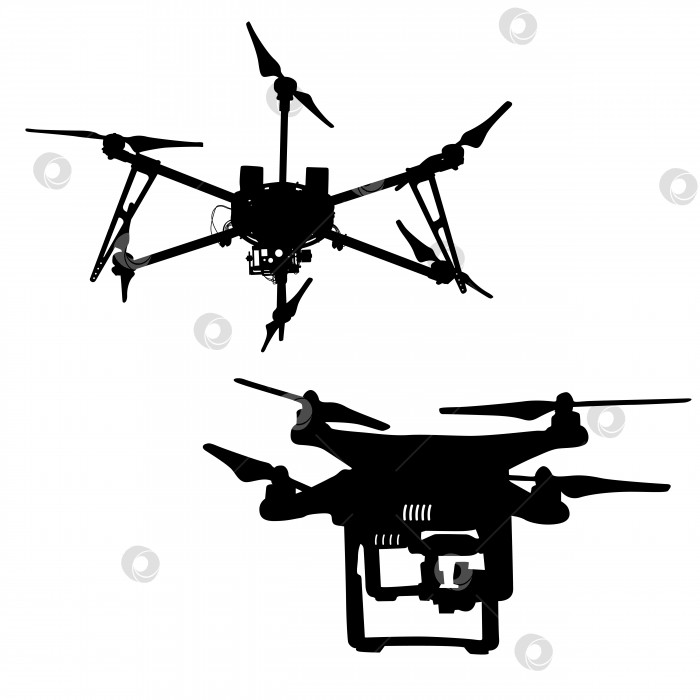 Скачать Черный силуэт беспилотного квадрокоптера, векторная иллюстрация фотосток Ozero