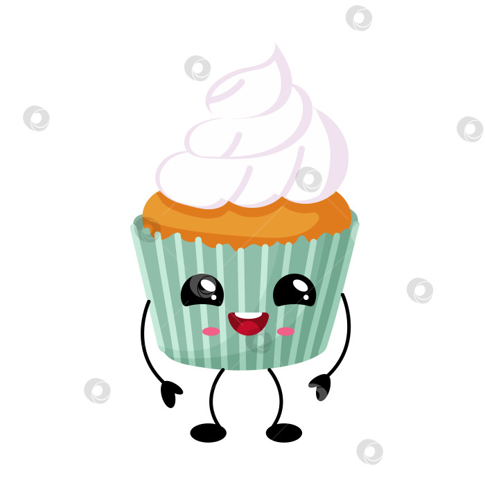 Скачать Кавайный персонаж-кекс с улыбающимся личиком и игривым дизайном, идеально подходящий для забавных иллюстраций и графики фотосток Ozero