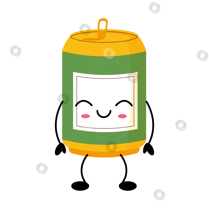 Скачать Кавайный мультяшный персонаж, веселая банка с улыбающимся личиком и милыми чертами лица, игривый дизайн фотосток Ozero