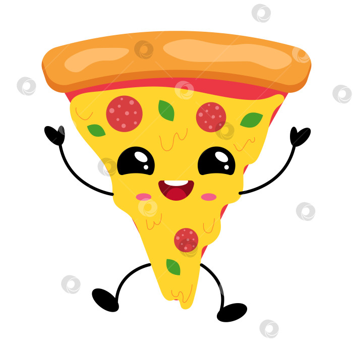 Скачать Кавайный персонаж из пиццы с веселым выражением лица и игривой позой, идеально подходящий для создания забавных дизайнов фотосток Ozero
