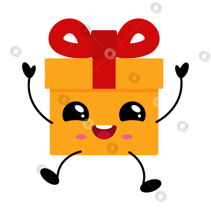 Скачать Кавайная иллюстрация на подарочной коробке с веселым выражением лица и игривыми руками для праздничных случаев фотосток Ozero