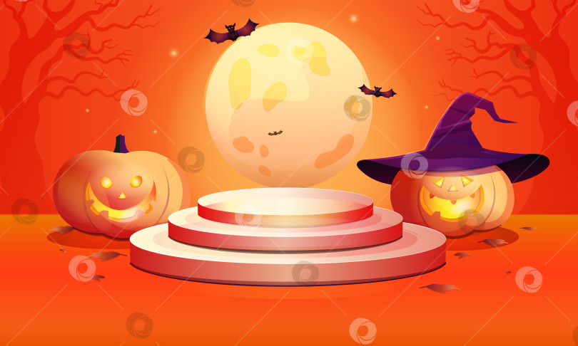Скачать Оранжевый подиум на Хэллоуин с тыквами. фотосток Ozero