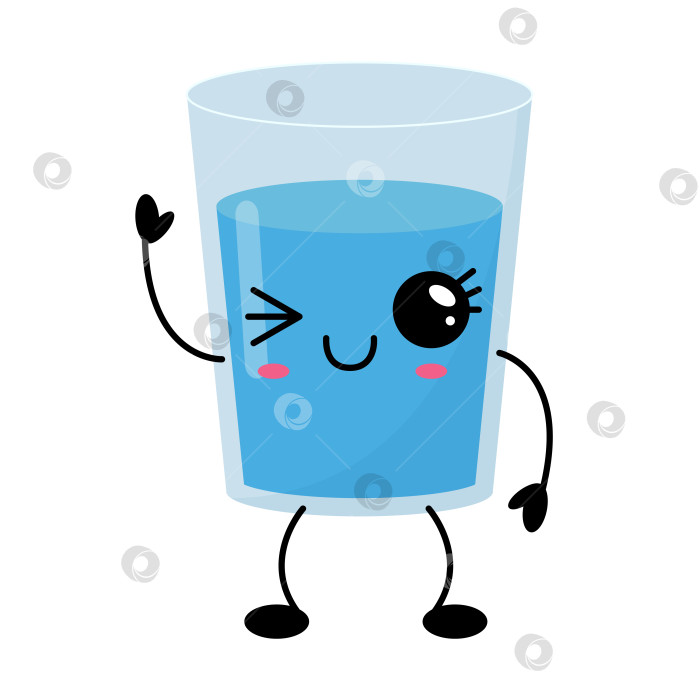 Скачать Кавайный стакан воды с веселым выражением лица и игривой позой, идеально подходящий для создания забавных дизайнов фотосток Ozero
