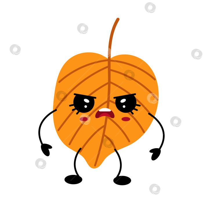 Скачать Кавайный персонаж из осеннего листа с выразительным лицом и милыми чертами лица, демонстрирующий яркий оранжевый цвет фотосток Ozero