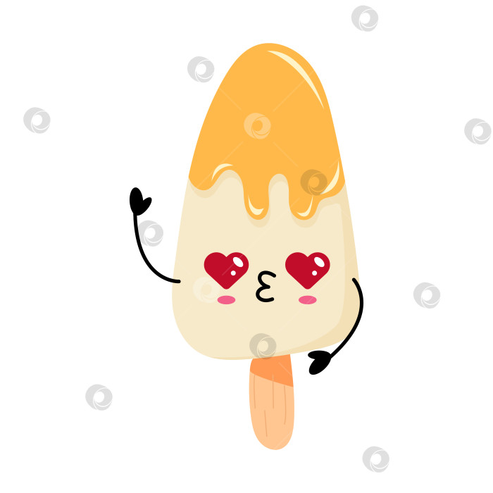 Скачать Кавайный персонаж из эскимо с радостным выражением лица и глазами в форме сердечка, идеально подходящий для игривого дизайна фотосток Ozero