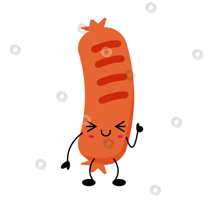 Скачать Кавайный персонаж-сосиска с веселым выражением лица и игривой позой, идеально подходящий для создания забавных дизайнов фотосток Ozero