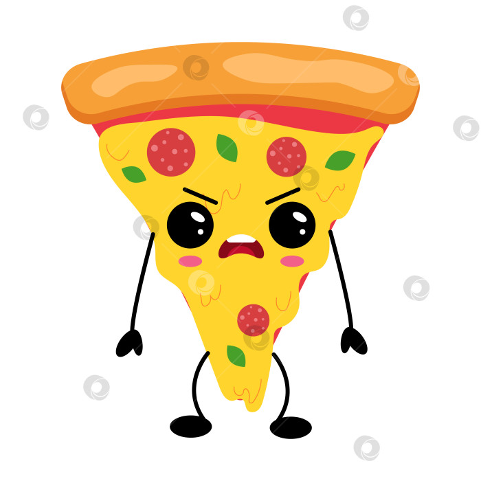 Скачать Кавайный персонаж из кусочков пиццы с милым выражением лица и красочными начинками, игривый дизайн фотосток Ozero
