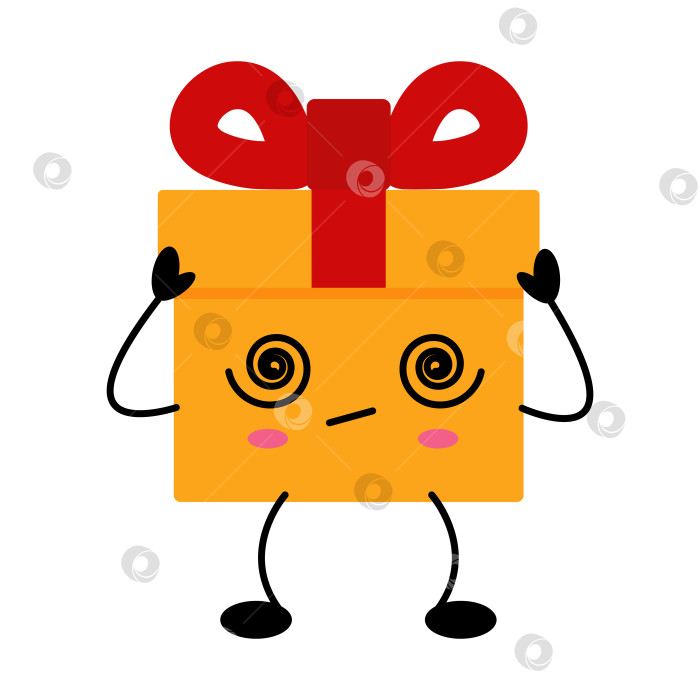 Скачать Персонаж из кавайной подарочной коробки с красной лентой и милым выражением лица, идеально подходящий для праздничного оформления фотосток Ozero