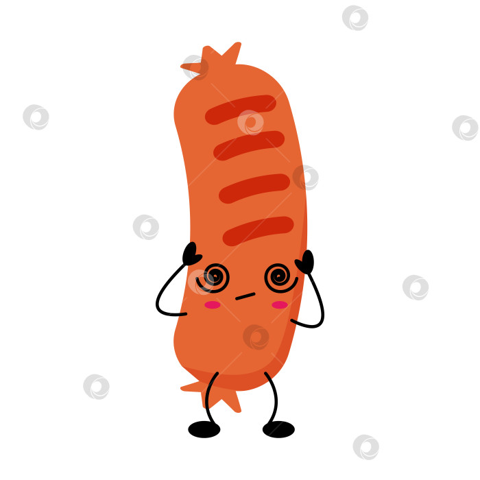 Скачать Кавайный персонаж-сосиска с милым выражением лица и игривым дизайном для забавных иллюстраций фотосток Ozero