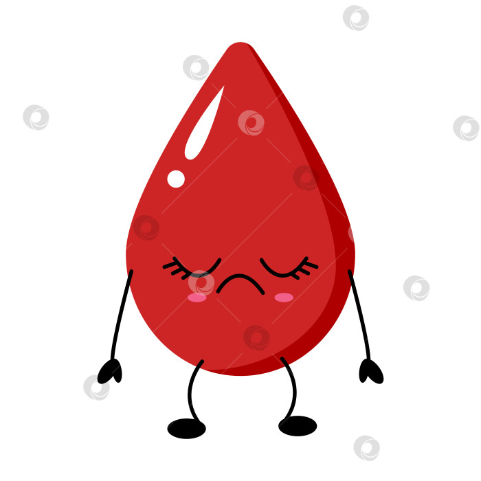 Скачать Кавайный персонаж в виде капли крови с грустным выражением лица и милыми чертами лица в ярком мультяшном стиле фотосток Ozero
