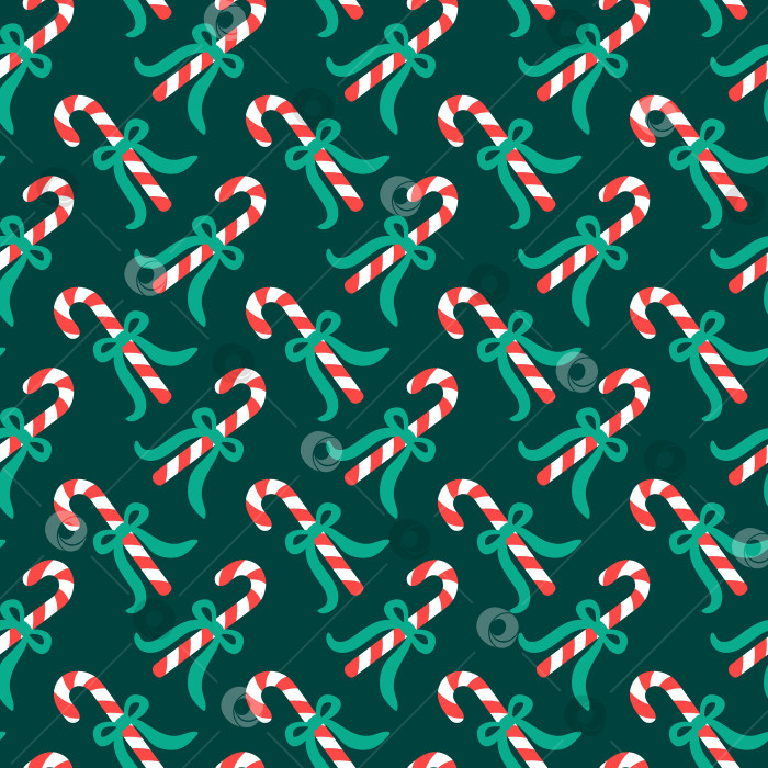 Скачать Бесшовный векторный узор с изображением леденцовых тросточек с бантиками, расположенных в виде игривой повторяющейся сетки, для праздничных обоев. фотосток Ozero