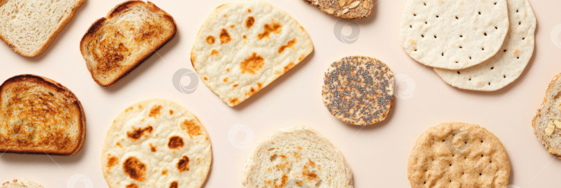 Скачать Разнообразные лепешки и тосты из цельного зерна, приготовленные в качестве основы фотосток Ozero