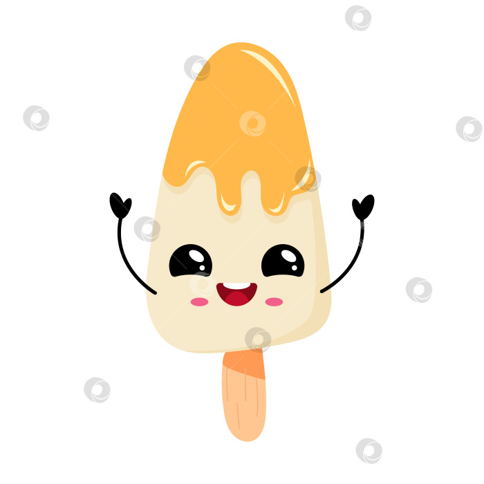 Скачать Кавайная иллюстрация в виде эскимо с веселым выражением лица и яркими цветами, идеально подходящая для летней тематики фотосток Ozero