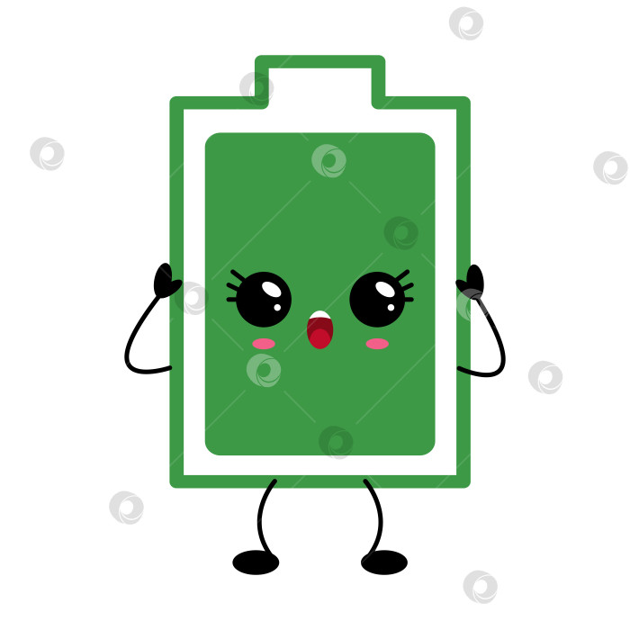 Скачать Кавайный персонаж с полной батареей, жизнерадостным выражением лица и милым дизайном для создания игривой энергетической концепции фотосток Ozero