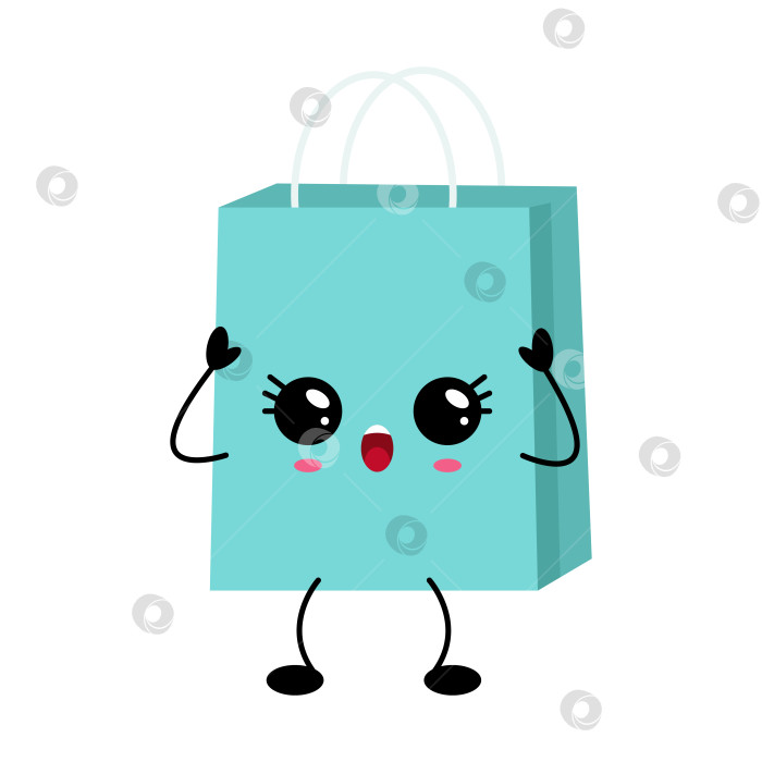 Скачать Иллюстрация кавайной сумки для покупок с милыми чертами лица и жизнерадостным выражением лица для дизайна фотосток Ozero