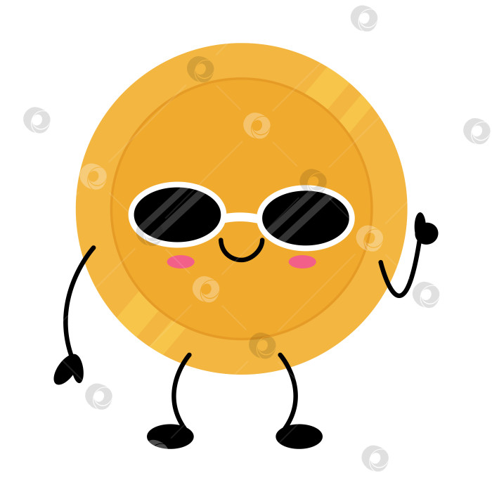 Скачать Крутой персонаж с золотой монетой, улыбающийся в солнечных очках фотосток Ozero