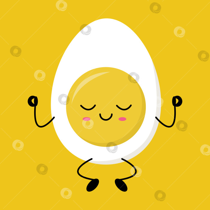 Скачать Медитирующий персонаж из вареного яйца на желтом фоне фотосток Ozero