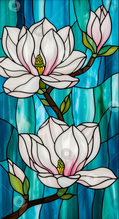 Скачать Цветы магнолии в стиле витражного стекла. фотосток Ozero