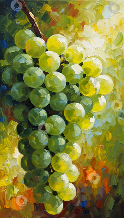 Скачать Гроздь зеленого винограда. Масляная живопись, арт. фотосток Ozero