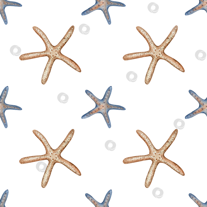 Скачать Бесшовный простой морской фон с синими и бежевыми морскими звездами. фотосток Ozero