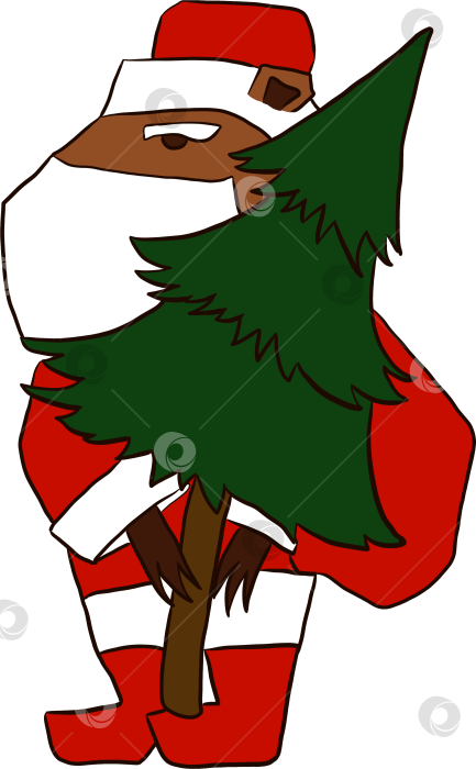 Скачать Мультяшный рисунок капибары Санты с рождественской ёлкой. фотосток Ozero