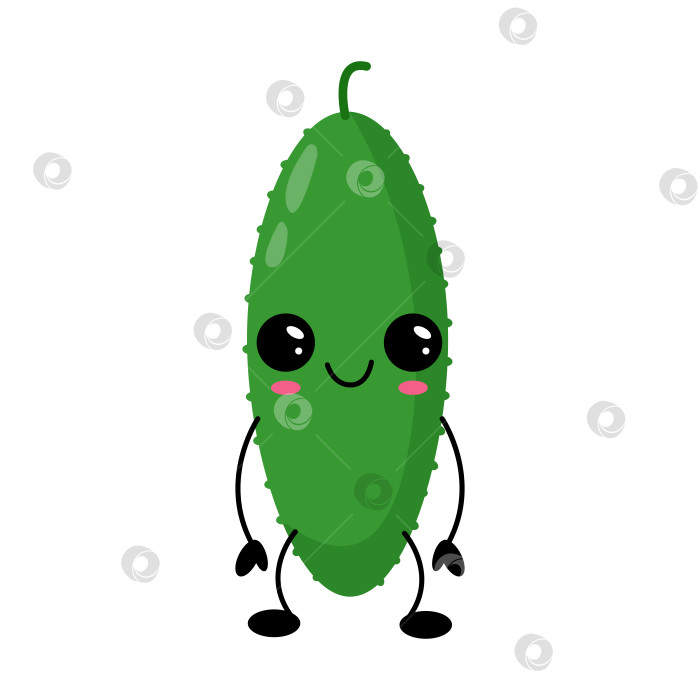 Скачать Симпатичный персонаж каваи-огурца, улыбающийся на иллюстрации фотосток Ozero