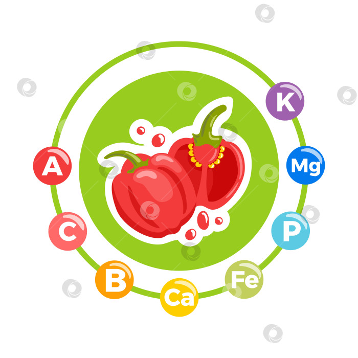 Скачать Познакомьтесь с питательной ценностью свежего болгарского перца в ярком, красочном оформлении. фотосток Ozero