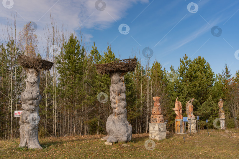 Скачать Арт-объекты на горе Мыщелка. Россия Пермский край, Кишертский район, октябрь 2025г. фотосток Ozero
