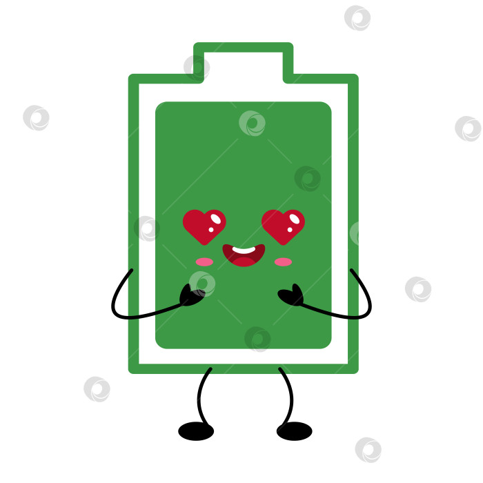 Скачать Кавайный персонаж-батарейка с сердечками в глазах и улыбающимся лицом фотосток Ozero