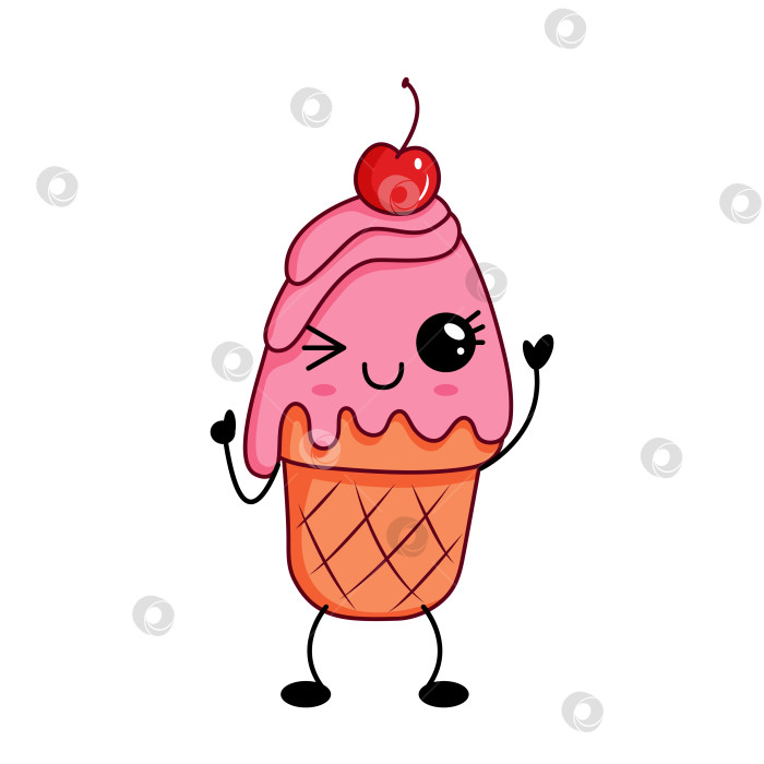 Скачать Кавайный персонаж розового мороженого с вишенкой сверху фотосток Ozero