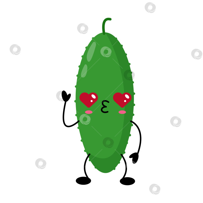 Скачать Кавайный персонаж с огурцом и глазами-сердечками на иллюстрации фотосток Ozero