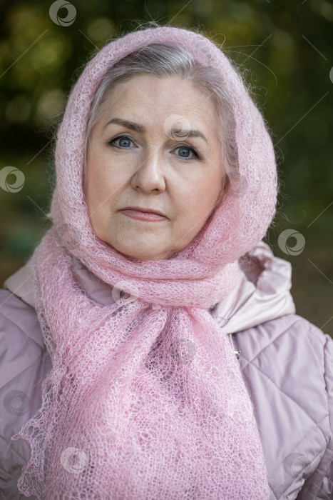 Скачать Портрет пожилой женщины в розовой пуховой шали фотосток Ozero