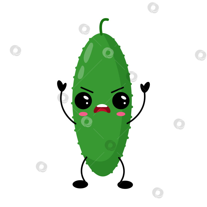 Скачать Забавный злой кавайный персонаж-огурец, выделенный на белом фоне фотосток Ozero