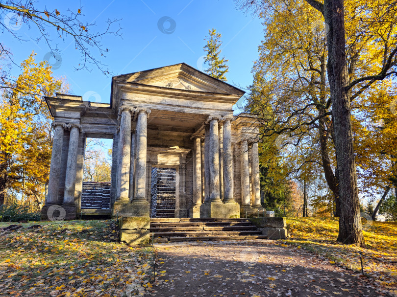 Скачать Березовый домик и портальная маска в парке Гатчинского дворца. фотосток Ozero