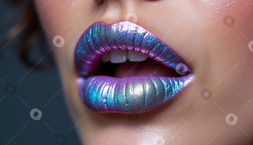 Скачать Завораживающий переливающийся рисунок для губ в фиолетовых и синих тонах Металлик фотосток Ozero